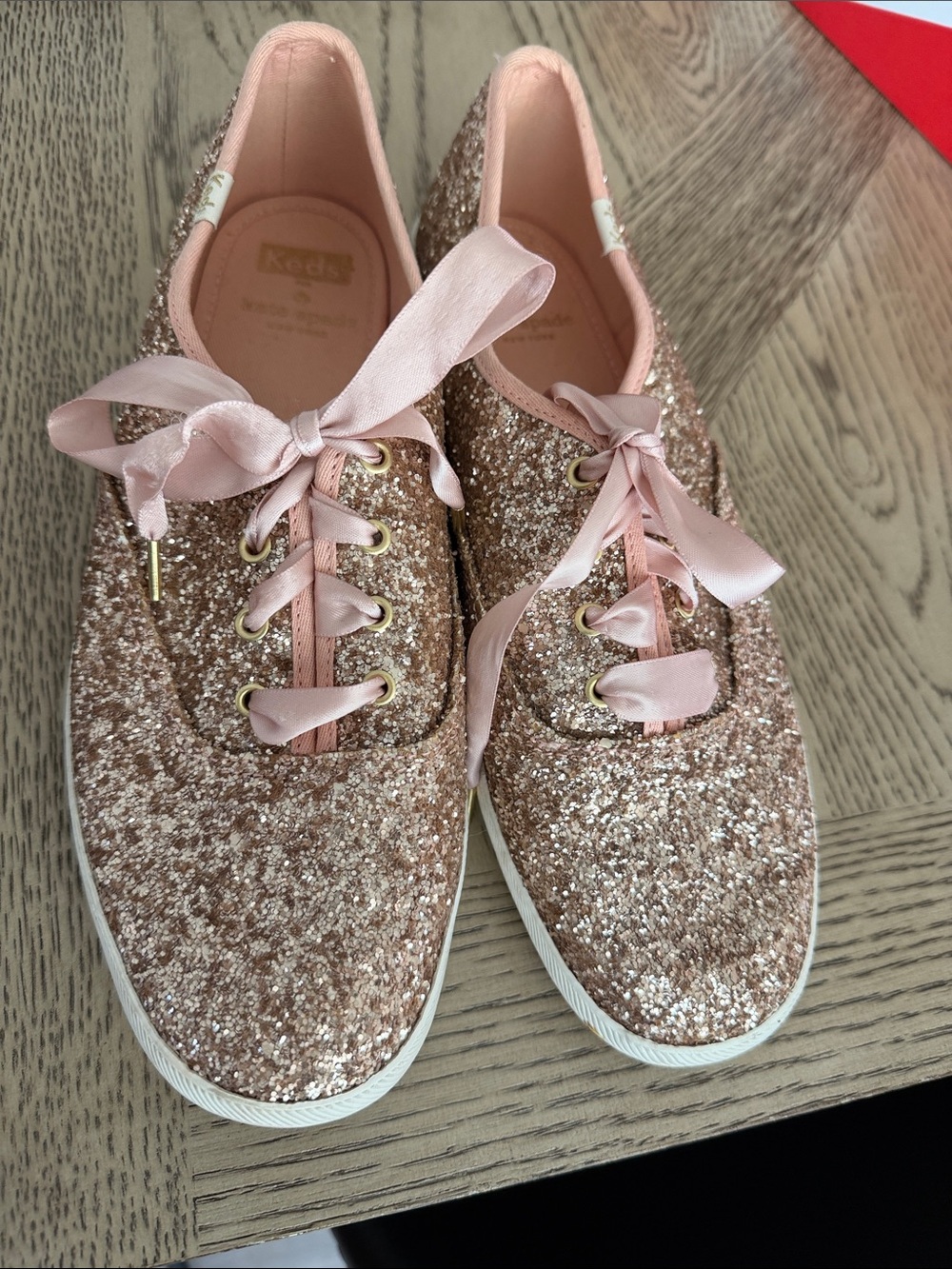 Kate Spade Rose Gold Glitter Keds Lace-Up Sneakers